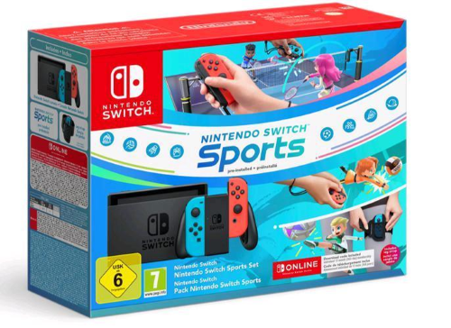 NINTENDO SWITCH CONSOLE NEON BLUE/NEON RED + SWITCH SPORT + FASCIA + 12 MESI NSO